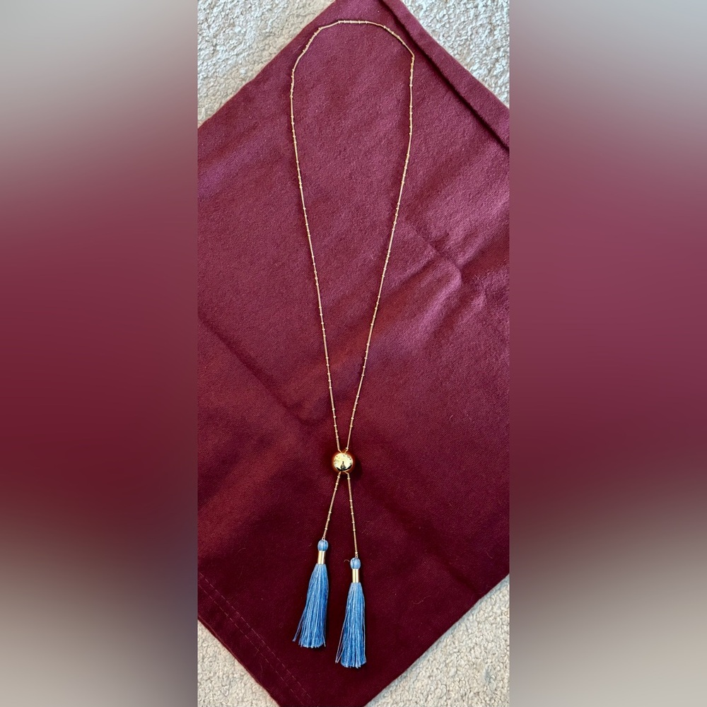 Gorjana Carmen Lariat necklace with blue tassels